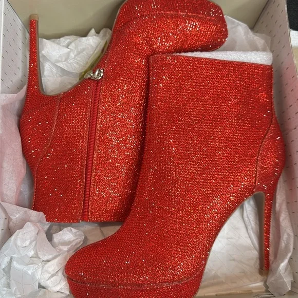 Thalia Sodi Women's Chiara Platform Dress Booties Red Lurex Glitter Ankle Boots - Picture 3 of 6
